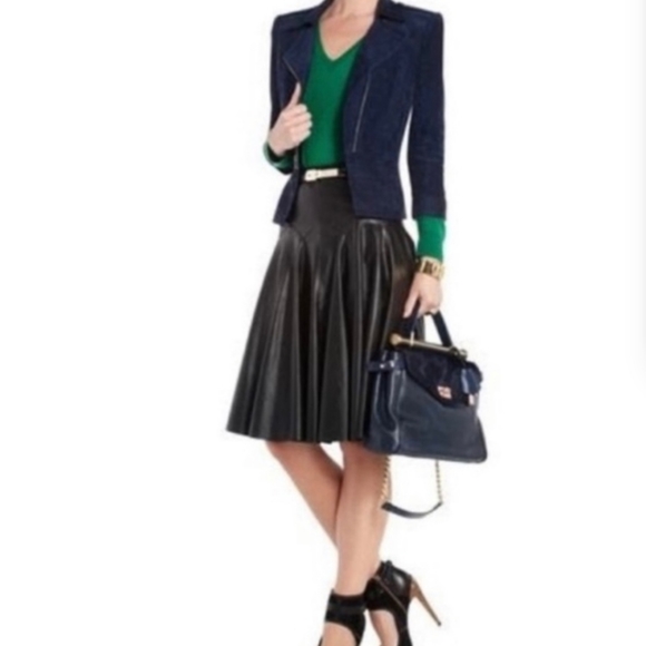 BCBGMAXAZRIA ANAHI BLACK LEATHER STRUCTURED NWOT SKIRT SIZE MEDIUM